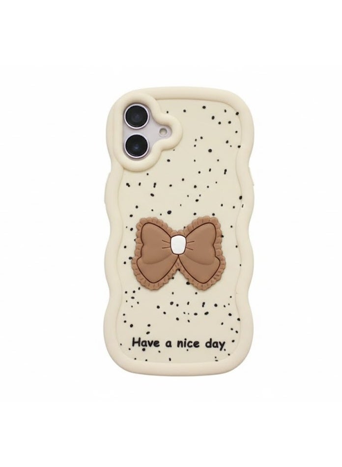 جراب متوافق مع آيفون 17، [حماية من السقوط] جراب هاتف من مادة TPU الناعمة بنمط فيونكة ثلاثية الأبعاد، يوفر حماية كاملة للهاتف (بيج)